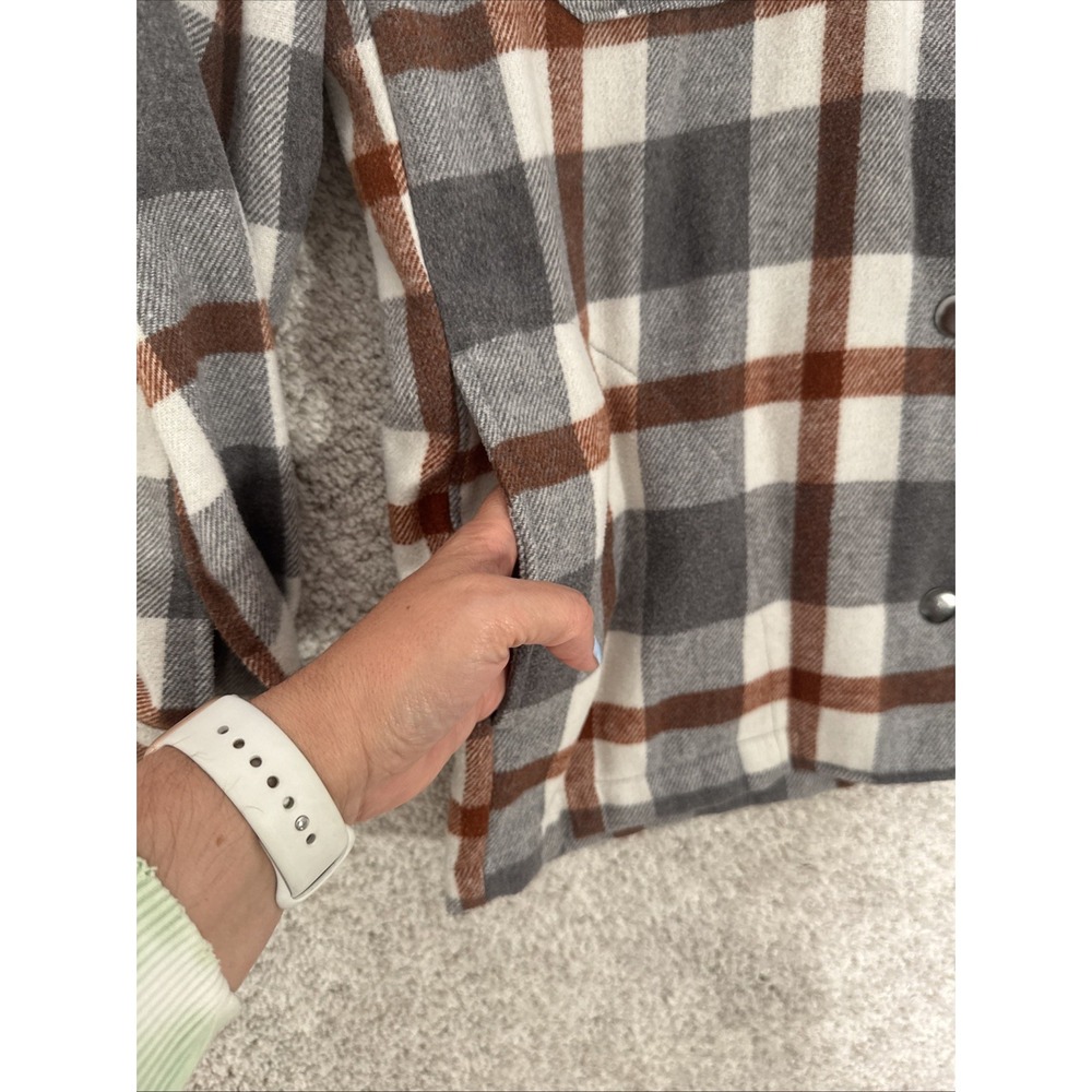 HFX Women Jacket XS Beige Plaid Flannel‎ Pearl Snap Shacket Wool Blend - Picture 3 of 8